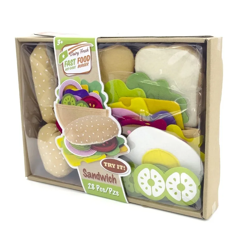 28PCS Felt Food Burger Sandwich Food Set Children Pretend to Play Food Sandwich Toys Children's Kitchen Role Playing Gifts 2