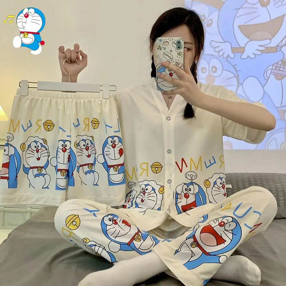 

2023 New Sanrios Melody Kuromi Pajamas Cartoon Doraemon Pikachu Pachacco Summer Cotton Printing Short Sleeve Nightdress Homewear