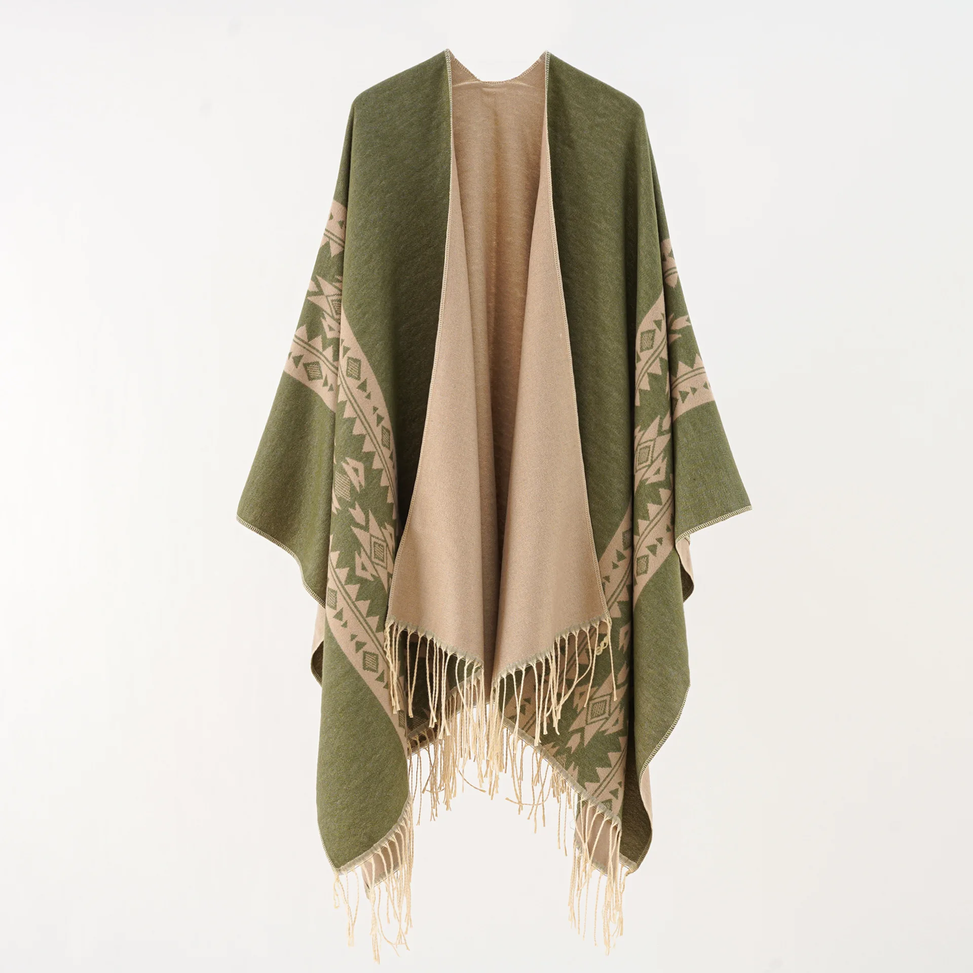 New Winter Big Pendulum Printed Geometry Long Shawl Coat Loose