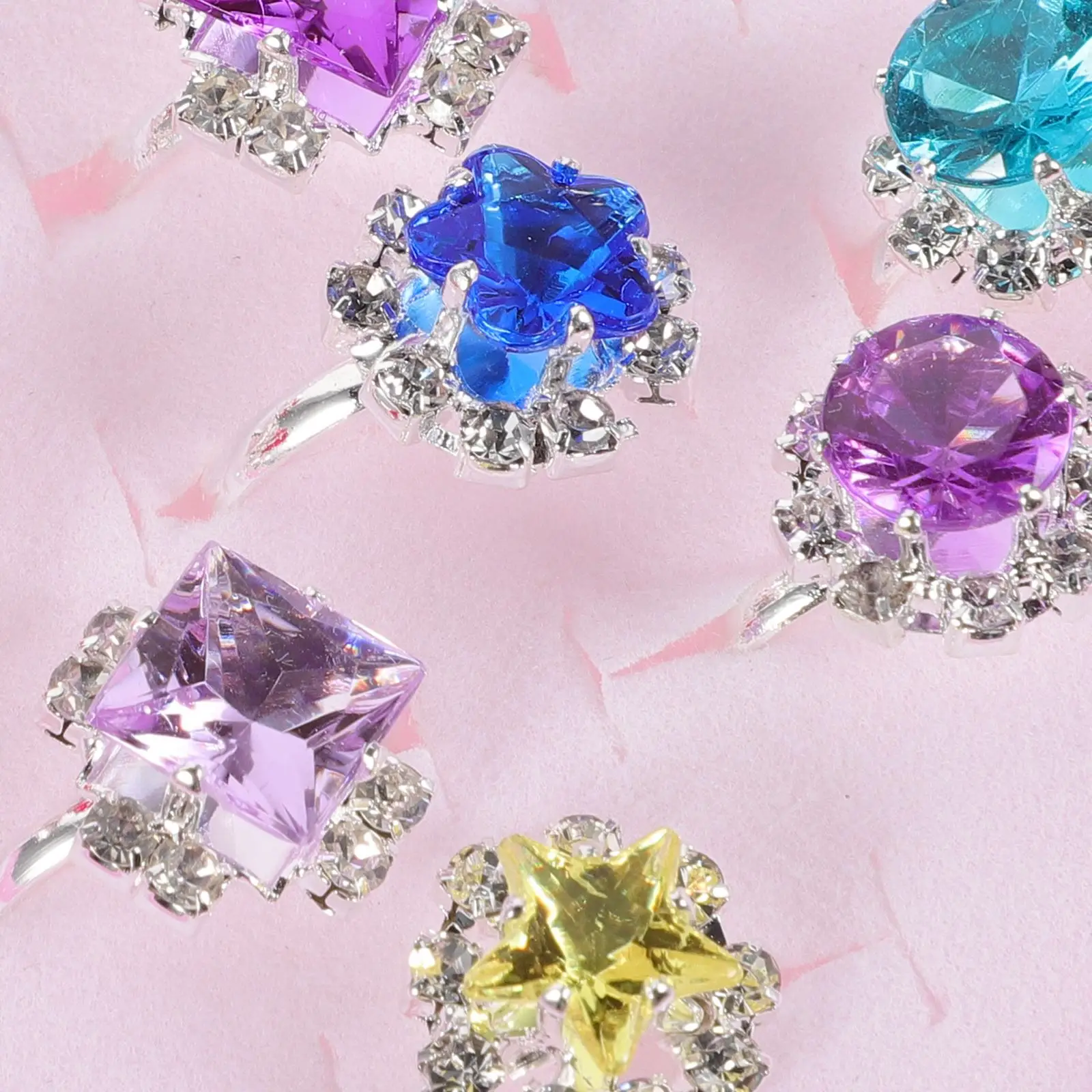 Princess Rings 12pcs Child Ring Beautiful Colorful Diamante Ring Set Gift Heart-Shaped Box Girl Kid Child Small maternity rings