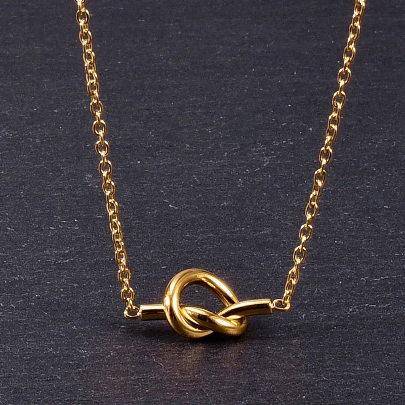 

Gold Color Titanium Steel Knot Pendant Necklace For Woman Jewelry Heart Love Choker Sweater Chain Birthday Gift For Girl