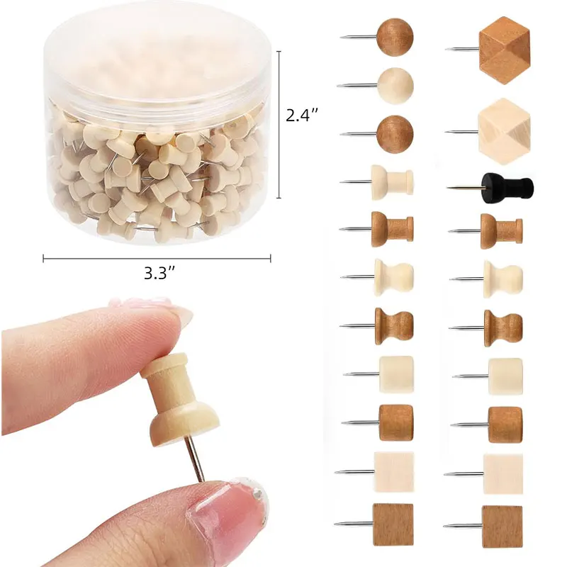 50/100Pcs 상자와 나무 푸시 핀 나무 엄지 압정 장식 코르크 보드에 대 한 표준 핀 철강 포인트지도 사진 홈 오피스 공예