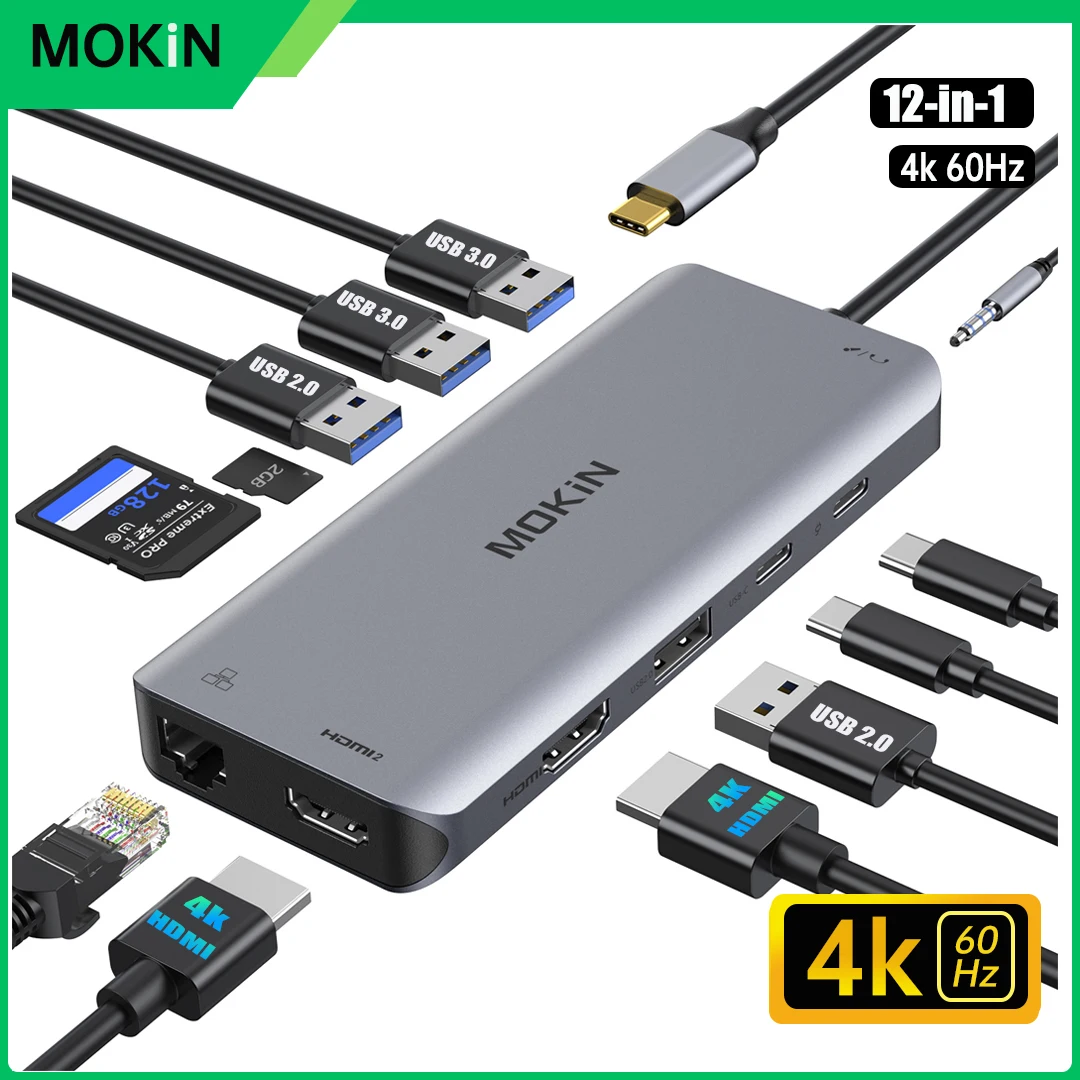 USB C Hub HDMI Adapter for MacBook Pro 2019/2018/2017, MOKiN 5 in 1 Dongle  USB-C to HDMI, Sd/TF Card Reader and 2 Ports USB 3.0