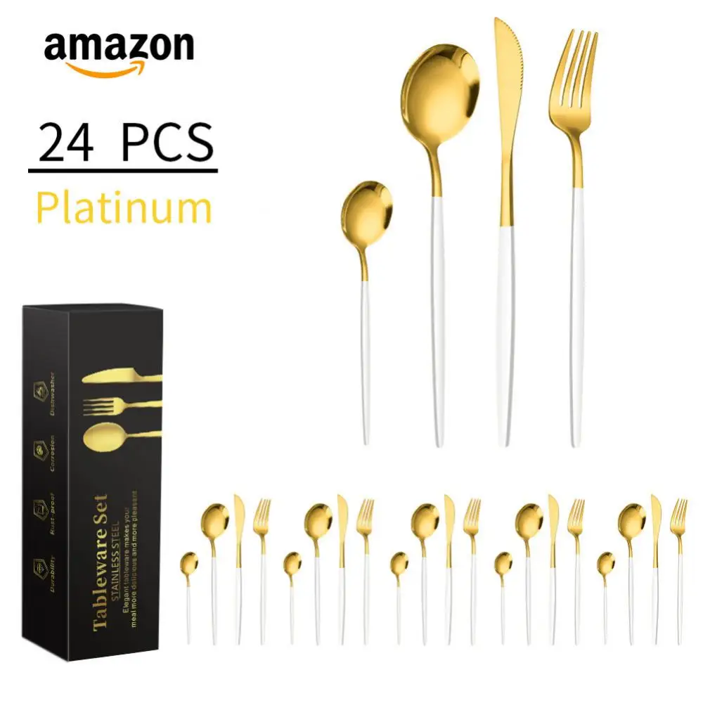 

12-Luxury Cutlery Set Chopsticks Knife Fork Spoon Tableware Set Golden Stainless Steel Korean Black Gold Dinnerware Set