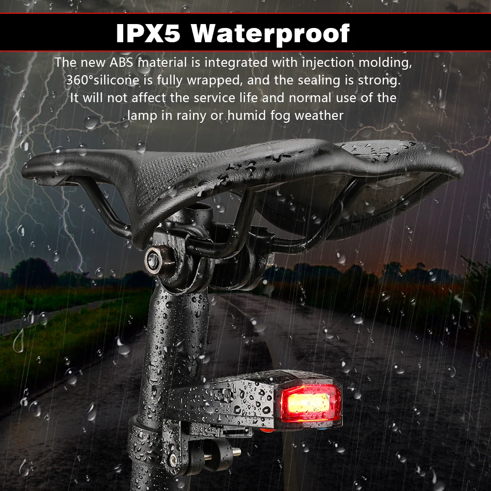 Bicycle Burglar Alarm Taillight Smart Brake Sensing Wireless Waterproof Remote Control USB Charge Bike Rear Light Horn