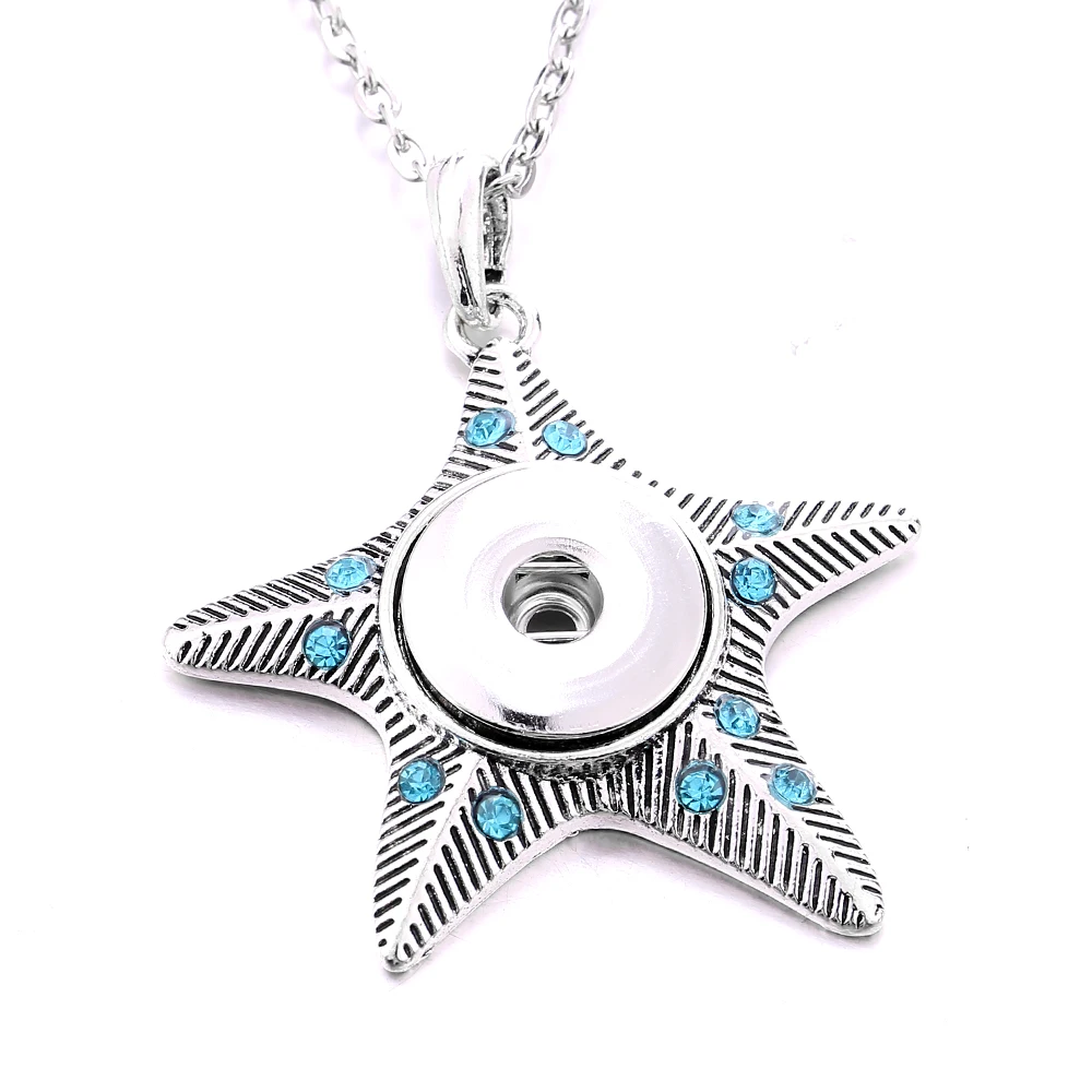 10pcs Vintage Style Starfish Snap Button Necklace 18mm Metal Star Snaps Buttons Pendant Necklaces For Women Jewelry Gift