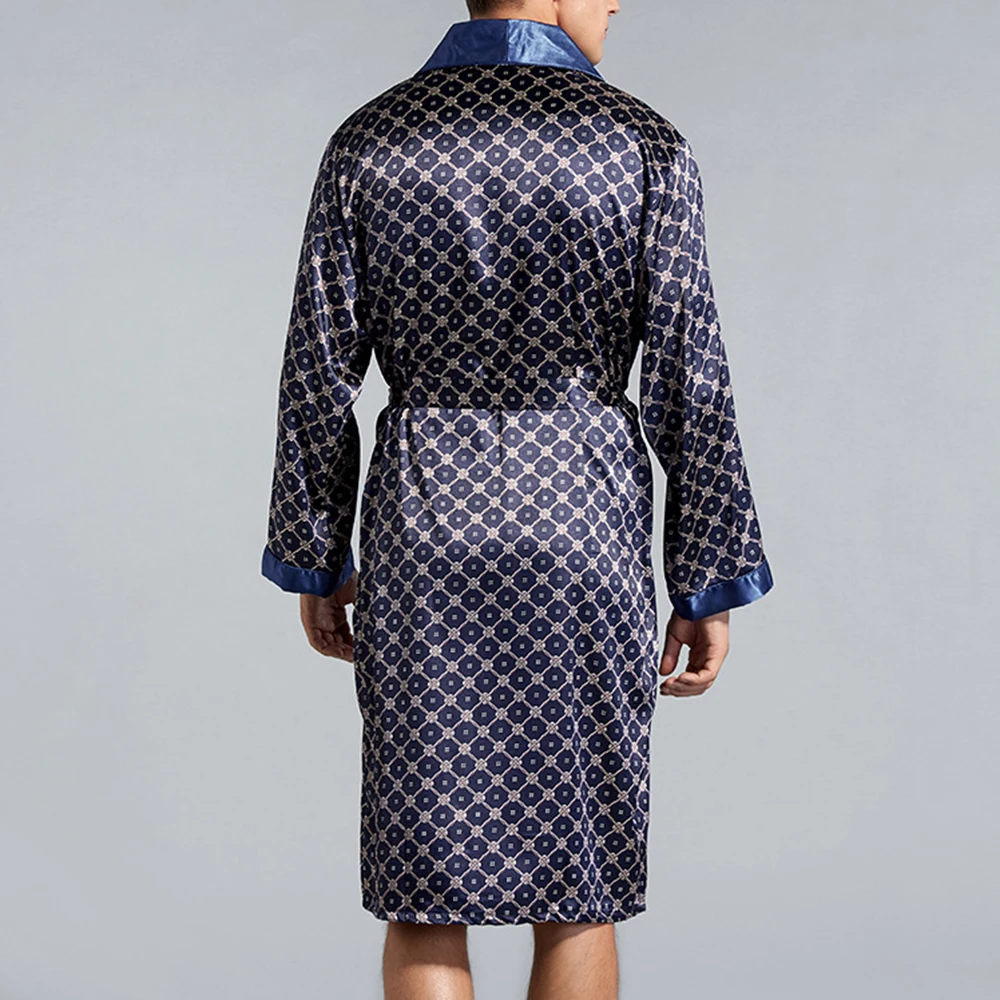 

Pajamas Men's Satin Silk Luxury Pajama Set Kimono Bathrobe Robe Dressing Gown PJs Loungewear in Navy Blue/Silver Gray