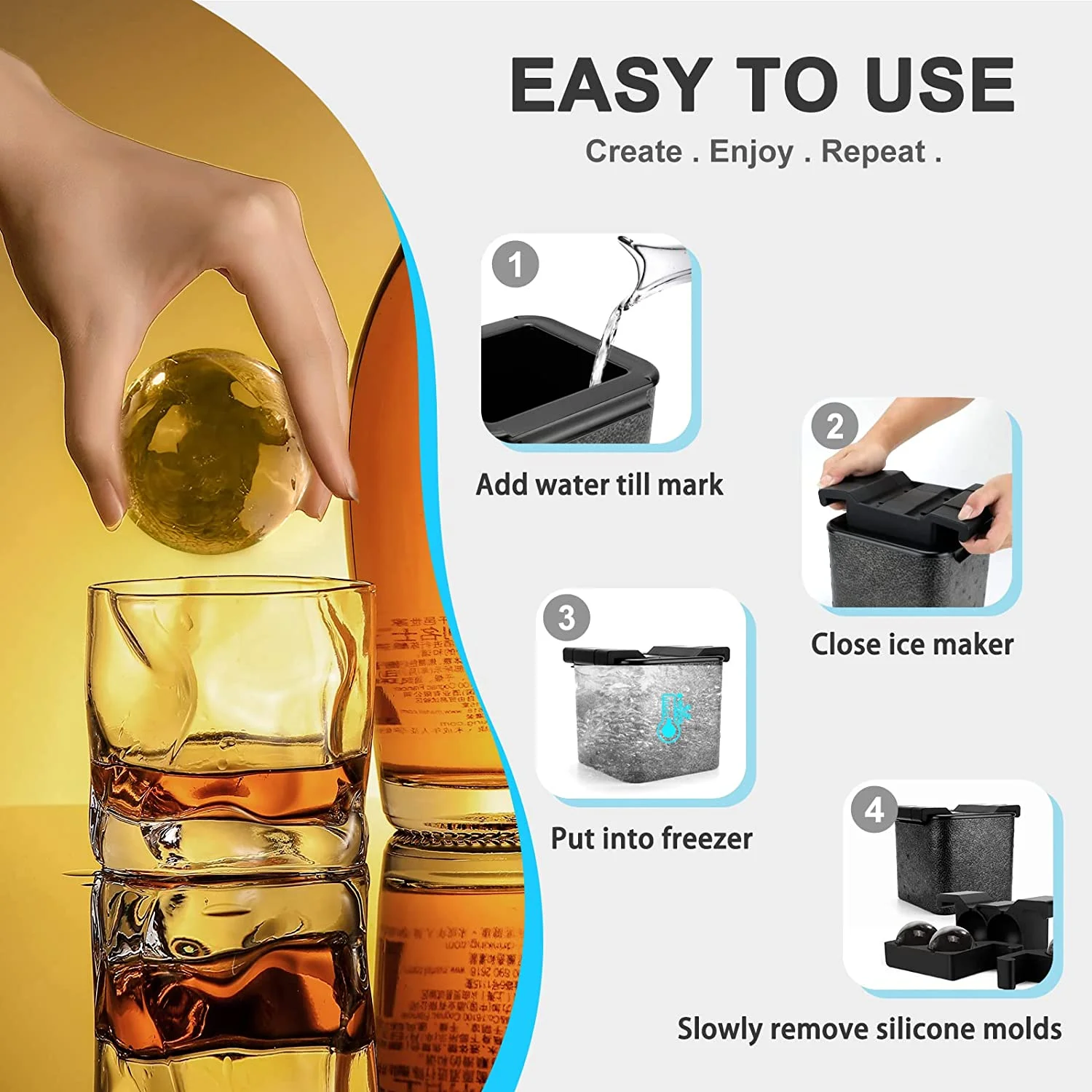 Whiskey Ice Globe Freeze Ice Cube Mold Ice Ball Maker Portable Ice Ball Mold  For Diy, Free Shipping, Free Returns