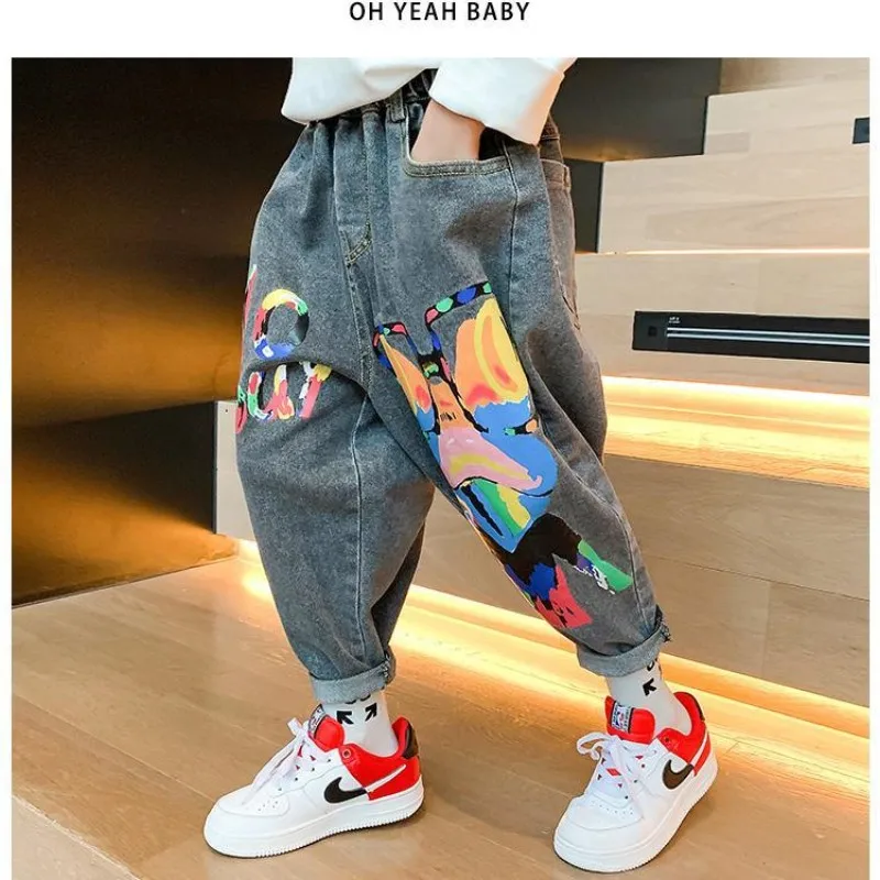 Boys Jeans 3 5 8 9 Y Children's Clothing Boys Jeans Spring and Autumn Casual Trousers Loose