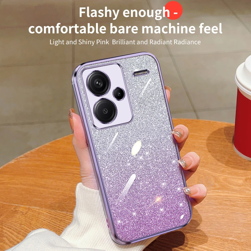 Capa com glitter gradiente para xiaomi, redmi note 12s pro plus speed turbo 13c 12c mi 13 12 lite 12t, capa traseira macia de tpu_voghion.com