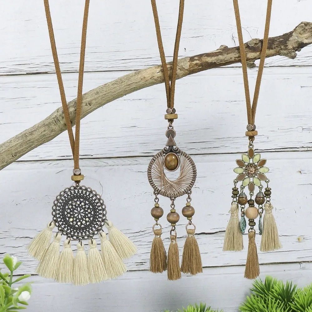 Bohemian Necklace Long Necklace Ethnic Style Necklace Pendant Tassels Necklace Travel Beach Necklace Retro Collar Decor Jewelry - 2