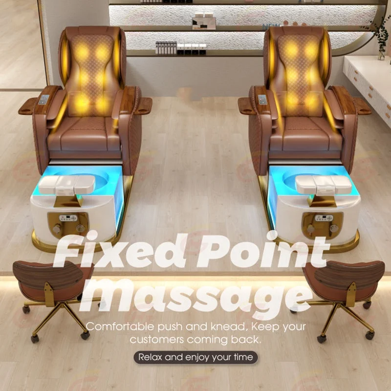 Salon Furniture Electric Luxury Multifunctional Brown Pedicure Chair with Massage Back Lift Manicure Beauty Salon Special