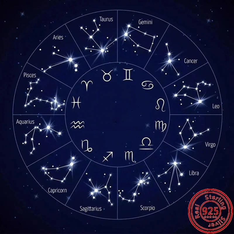 New Blue 925 Sterling Silver Zodiac Constellation Pendant Charm DIY Dangle Bead Fit Original Pendant Bracelet Charm Jewelry Gift 2