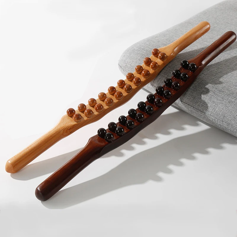 

8/20 Beads Gua Sha Massage Stick Carbonized Wood Back Scrapping Meridian Therapy Wand Muscle Relaxing Body Massager Guasha