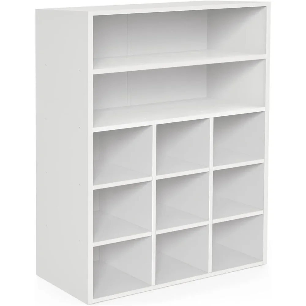 

HAIOOU обувная стойка, 9-кубическая Штабелируемая деревянная стойка для обуви, органайзер 5-уровневая отдельно стоящая деревянная стойка для обуви-белая