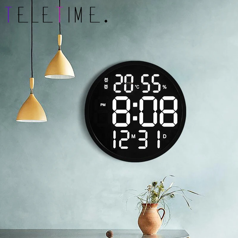 

12 Inch LED Digital Wall Alarm Clock with Temp Date Humidity Calendar Display 12/24 Hours Table Clock for Home Office Decoration