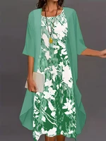 Plus Size 2025 Autumn New Women's Floral Printed Long Dress Printed Pattern Two-piece Dress Round Neck Temperament Elegant Dress - Image 6