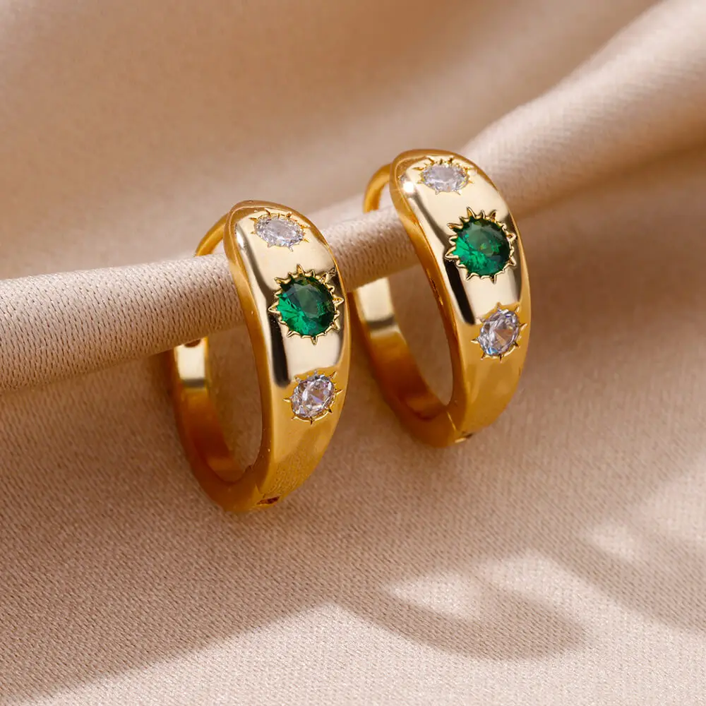 Zircon Round Star Earring For Women Geometric Stainless Steel Heart Hoop Jewelry
