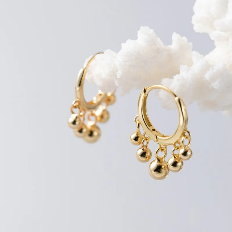 Round Beads Tassel Dangle Hoop Earrings for Women Silver Color Korean Fashion Trendy Ear Jewelry Wholesale серьги женские