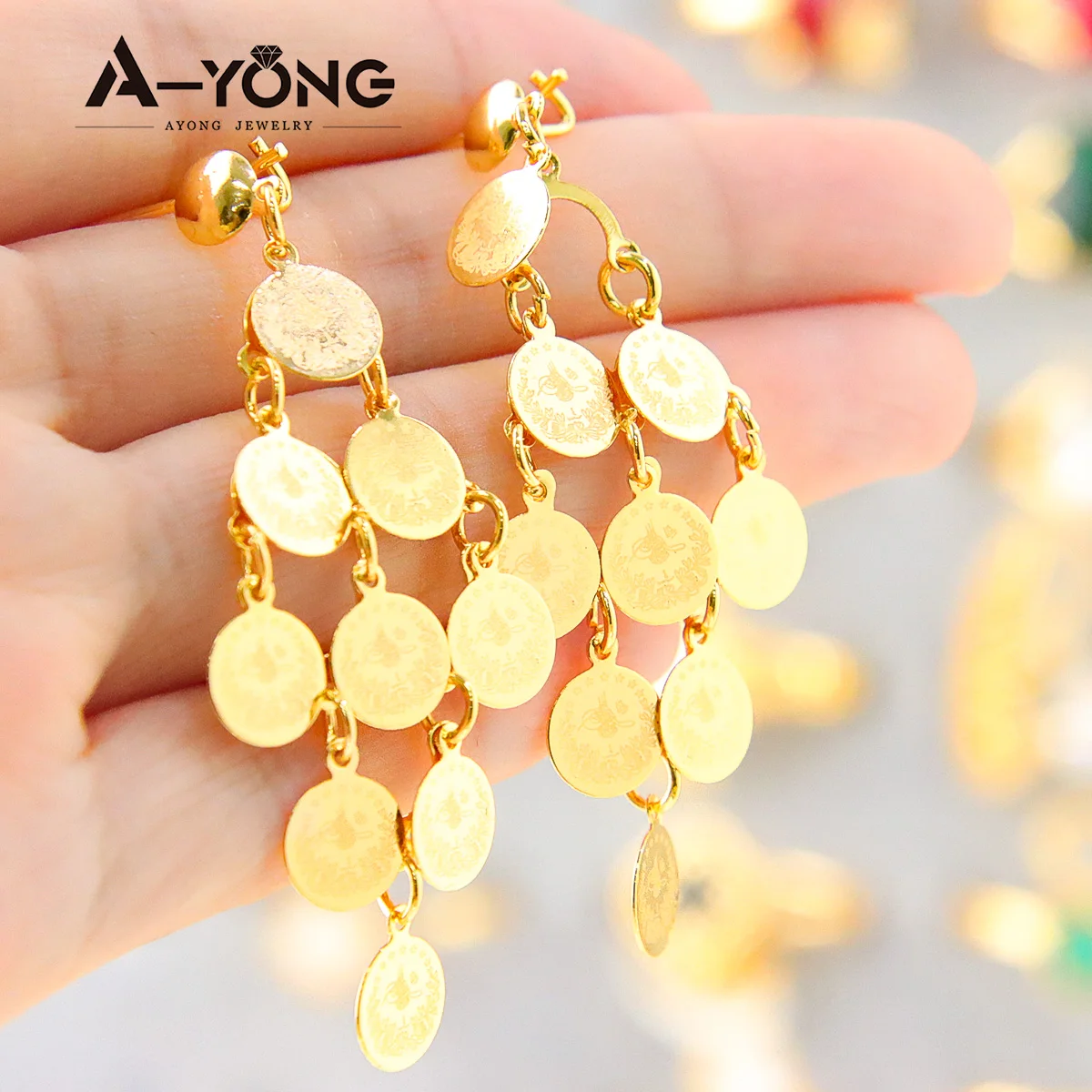 Luxury Design Gold Coin Charm Drop Down Earrings Women's Brass Hoop Earrings  18K Gold Plated - China Earrings and Gold Plated Earrings price |  Made-in-China.com