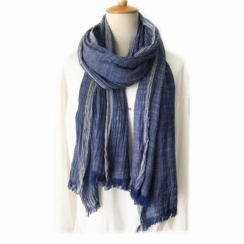 Knitted Cashmere Tactical Fleece Polar Fleece Scarf Prayer Shawl Men Autumn Winter Fashion Striped Cotton Linen Scarves Warm Pashmina Neckerchief Short Tassel