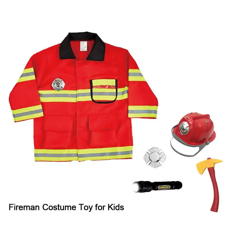 Children's Firefighter Suit Roleplaying Props Holiday Fireman Costume Toy For Kid Pretend Role Play Holiday Costume Polyester 5