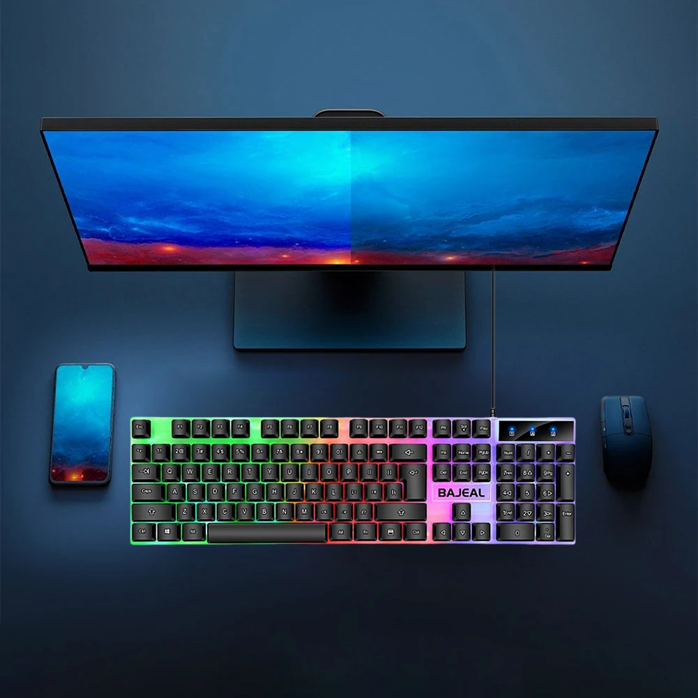 7 색 조명 백라이트 키보드, 98 키 기계식 키보드, 유선 USB 키보드, 1.5m 케이블, PC 게이머용 컴퓨터 노트북용
