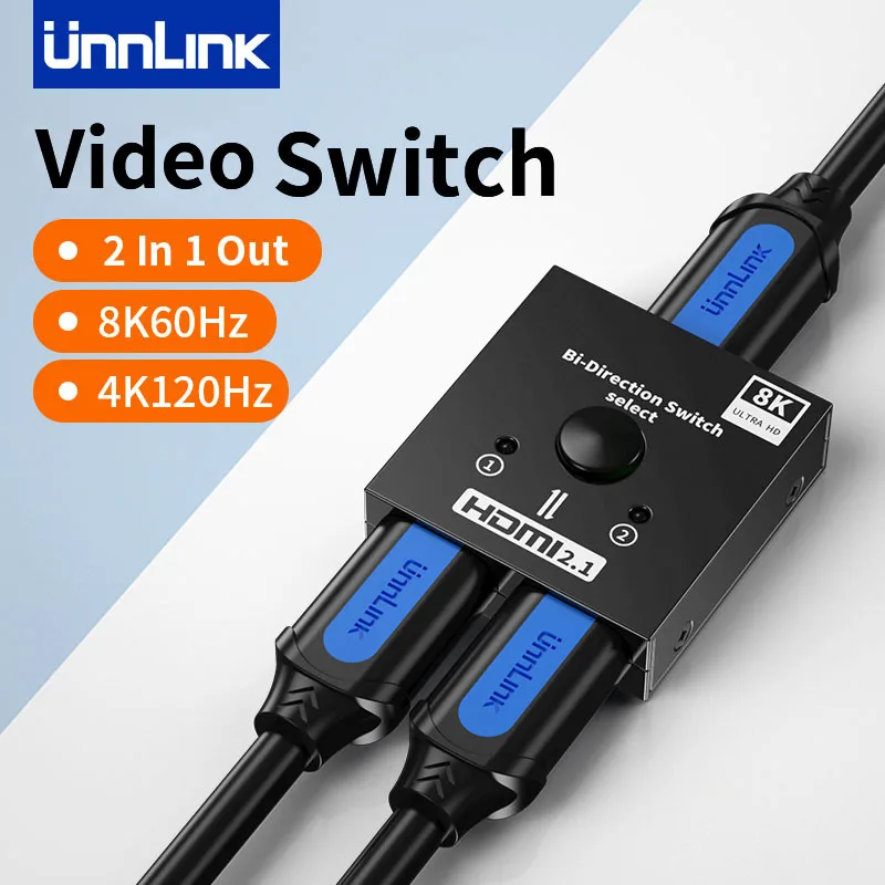 TV 박스 PC 노트북 PS5/4 Xbox 시리즈 TV 모니터용 Unnlink 8K HDMI 스위치, 4K 120Hz, 2 in 1 아웃 스플리터
