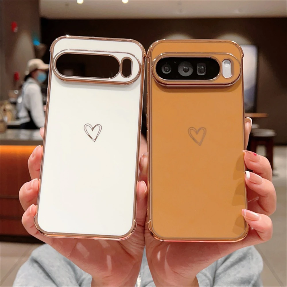 Glossy Love Heart Luxury Shockproof Phone Case with Solid Camera Bumper Protection
