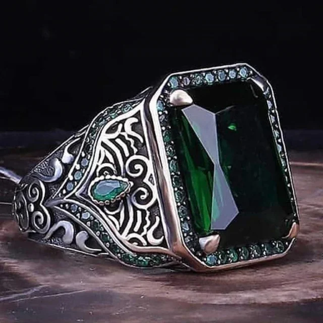 Handcrafted Vintage-Style Turkish Signet Ring with Green Zircon