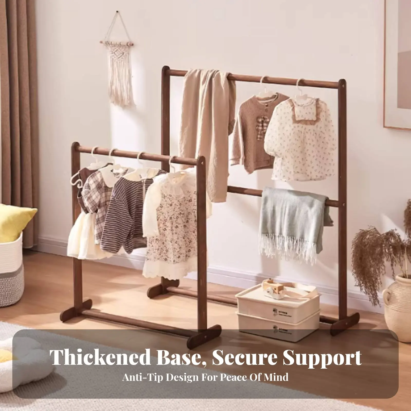 아동용 옷걸이 선반 포함 이중 수납 공간 아동용 이동식 옷걸이 공간 절약형 디자인 활용도 높은 정리함