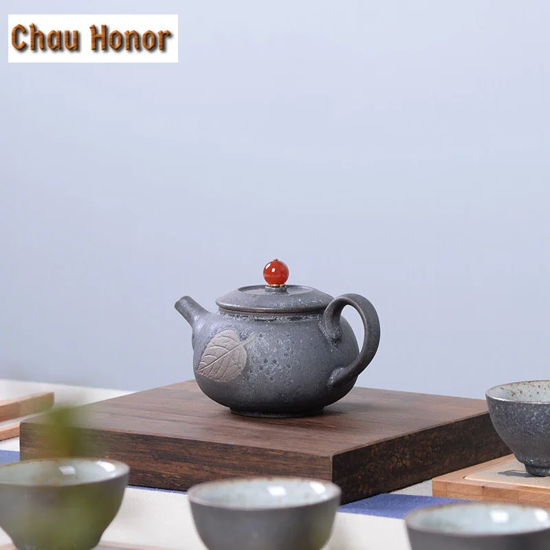 210ml Vintage Handmade Pottery Teapot Retro Coarse Leaf Art Household Teaware Chinese Kung Fu Tea Personal Pots Gift Packaging