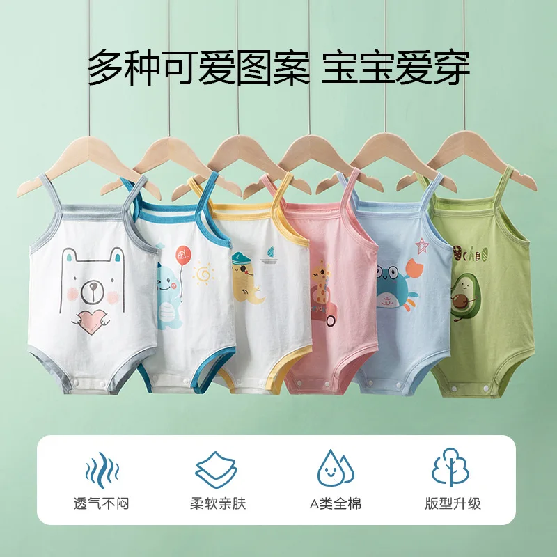 1개입 100% 순면 여름 스트랩 롬퍼, 민소매 통기성 바디수트 ( 남아 여아 캐주얼 또는 데일리룩)