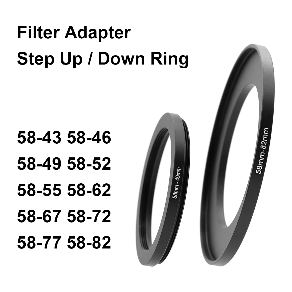 Camera Lens Filter Adapter Ring Step Up / Down Ring Metal 58 mm - 43 46 49 52 55 62 67 72 77 82 mm for UV ND CPL Lens Hood etc.