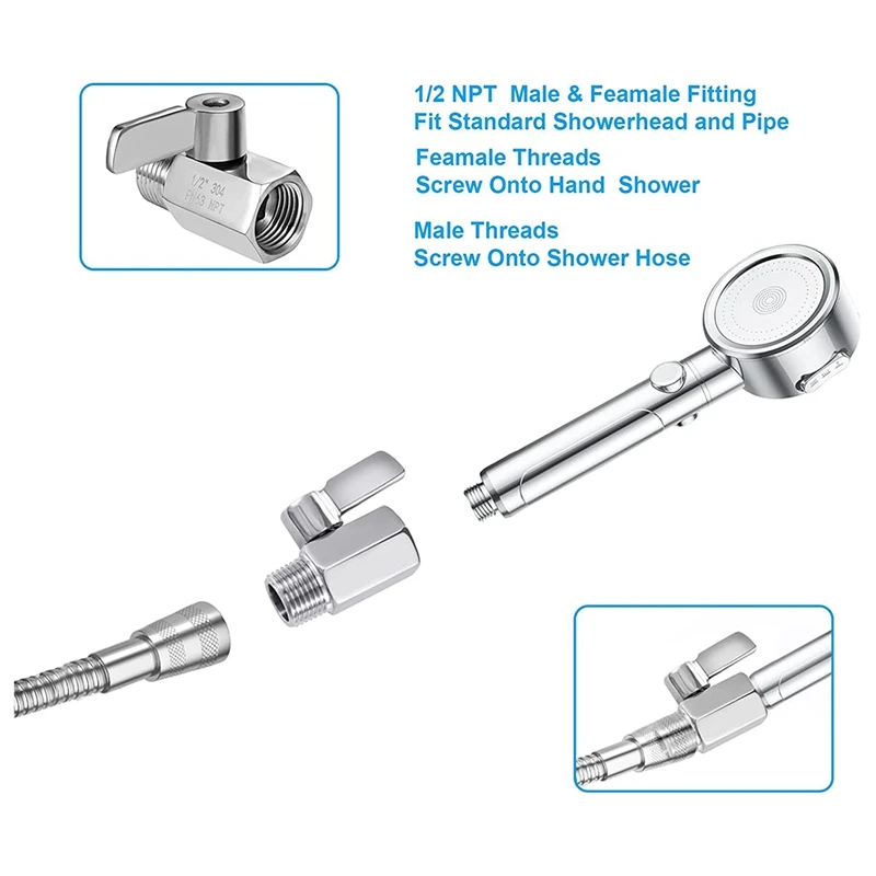 Shower Head Shut Off Valve, 304 Stainless Steel Mini Ball Valve NPT Thread(1/2Inch Male X 1/2Inch Female)