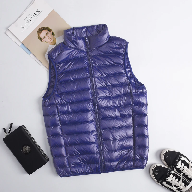 Men 90% White Duck Down Vest Ultra Light Duck Down Vest Jacket Autumn Winter High collar Sleeveless Coat