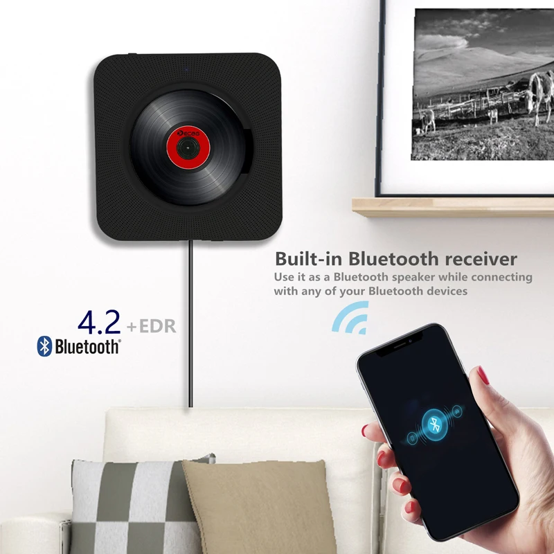 Portable CD Player KC-808 Bluetooth 5.1 Wall Mounted Desktop MP3 CD Player Suppo