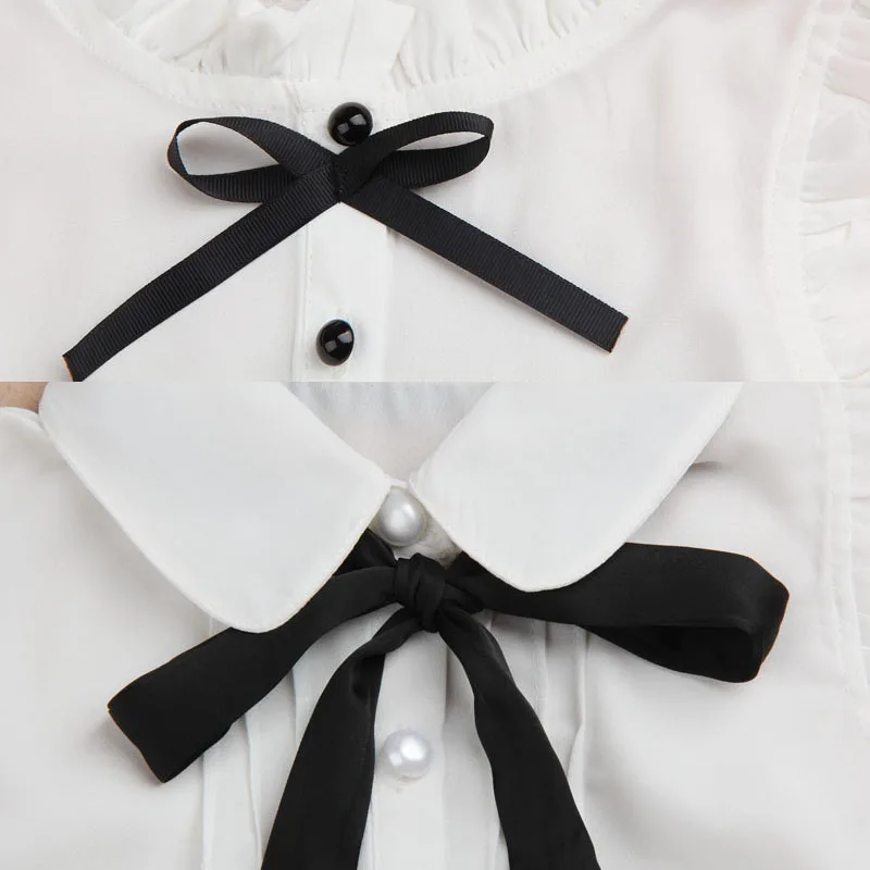 Girls Summer Top Children Sleeveless White Blouses Black Bow Shirts for Teenage School Girl Chiffon Lace Blouse 2-16 Years