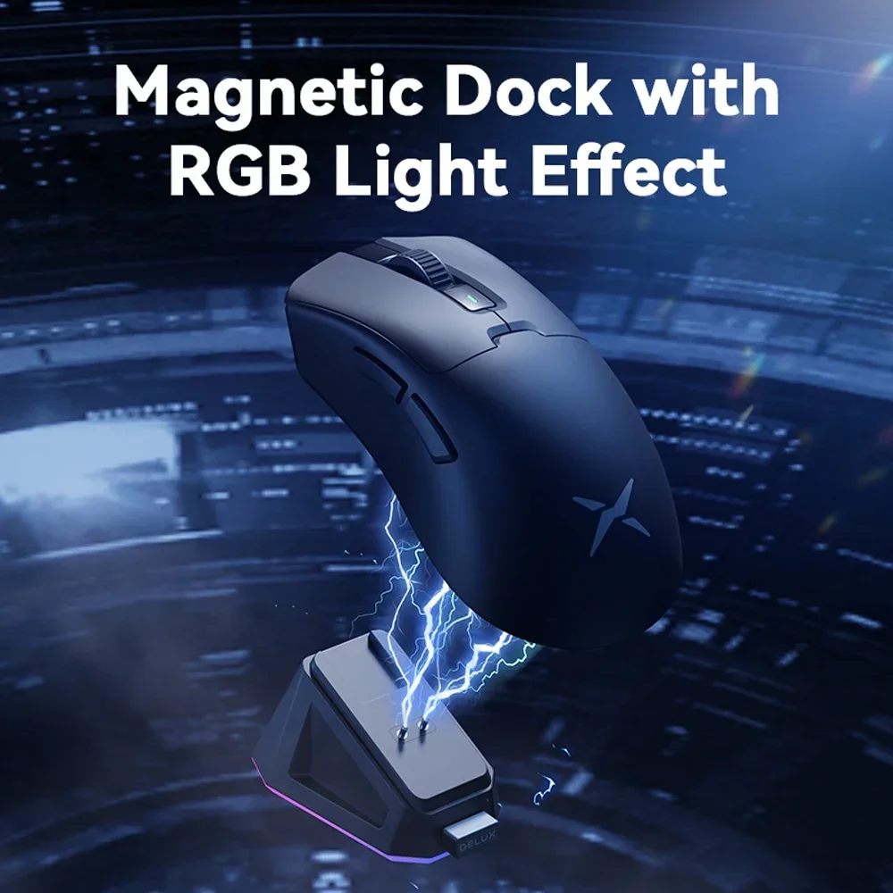 Mouse sem Fio para Jogos Taxa de Pesquisa Ergonômica 8k Paw3395 63g Doca Magnética de Carregamento Rgb para pc Gamer Direito Grande Delux-m900pro - Imagem 3