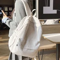 Lightweight Corduroy Backpack Japanese Style Portable Solid Color School Bag Large Capacity Adjustable Casual Students Daypack