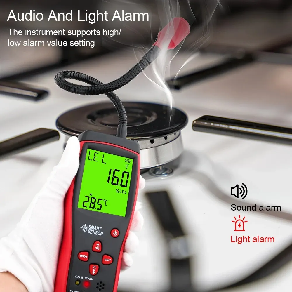 Portable Gas Leak Detector 0-10000PPM Sound & Light Alarm Combustible Flammable Natural Methane Gas