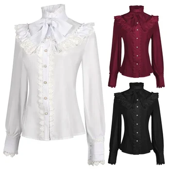 2025 New Victoria/Lolita Shirt for Women, Retro Long Sleeve Lace Embroidered Gothic Camisas Female/ Blusas Femininas Elegantes 1