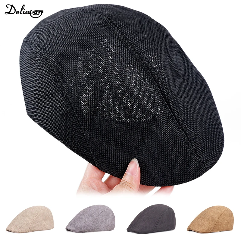 Men Summer Breathable Berets Soft Cotton and linen Hat Windproof Street Newsboy Beret Hat Retro England Hats Peaked Painter Caps beret hat,newsboy cap,newsboy hat,breathable hat