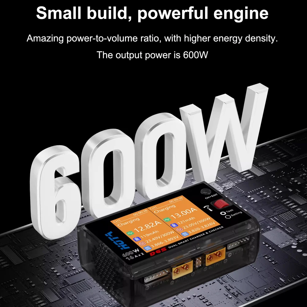 HOTA D6S 600W Dual Channel RC Battery Charger Smart Balance Charger 2S-6S Lipo LiHV for RC Drone FPV Model Aircraft RC thumbnail 2
