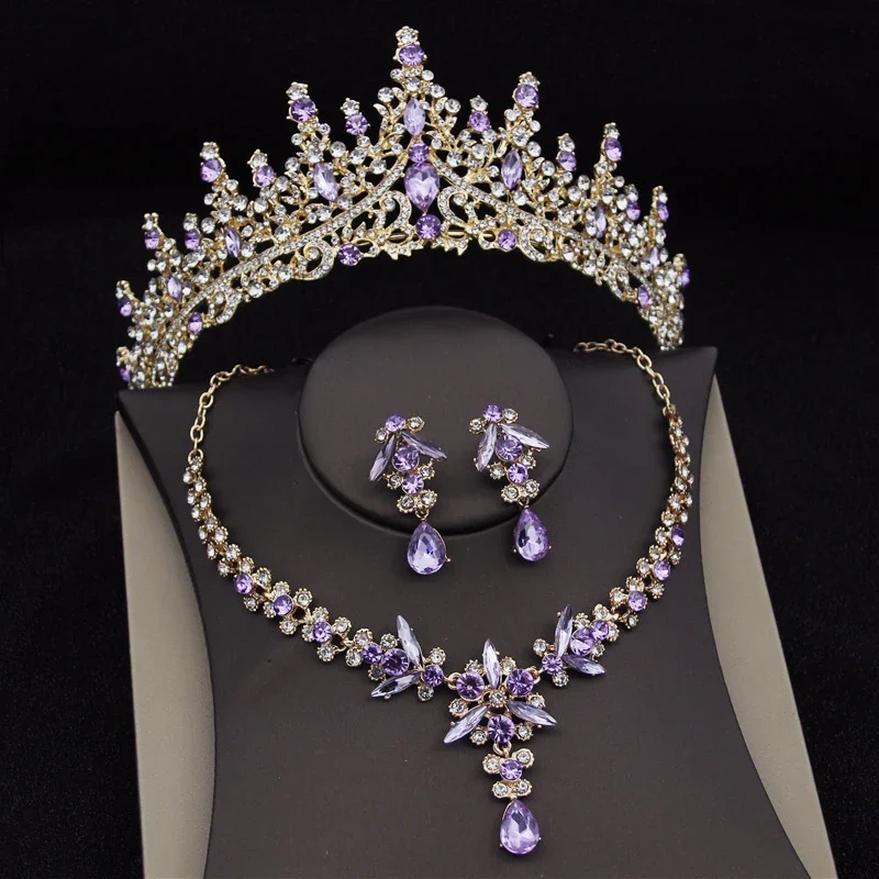 

Luxury Water Drop Crystal Bridal Jewelry Sets for Women Tiaras Earrings Necklace Crown Wedding Dress Bridal Dubai Jewelry Sets