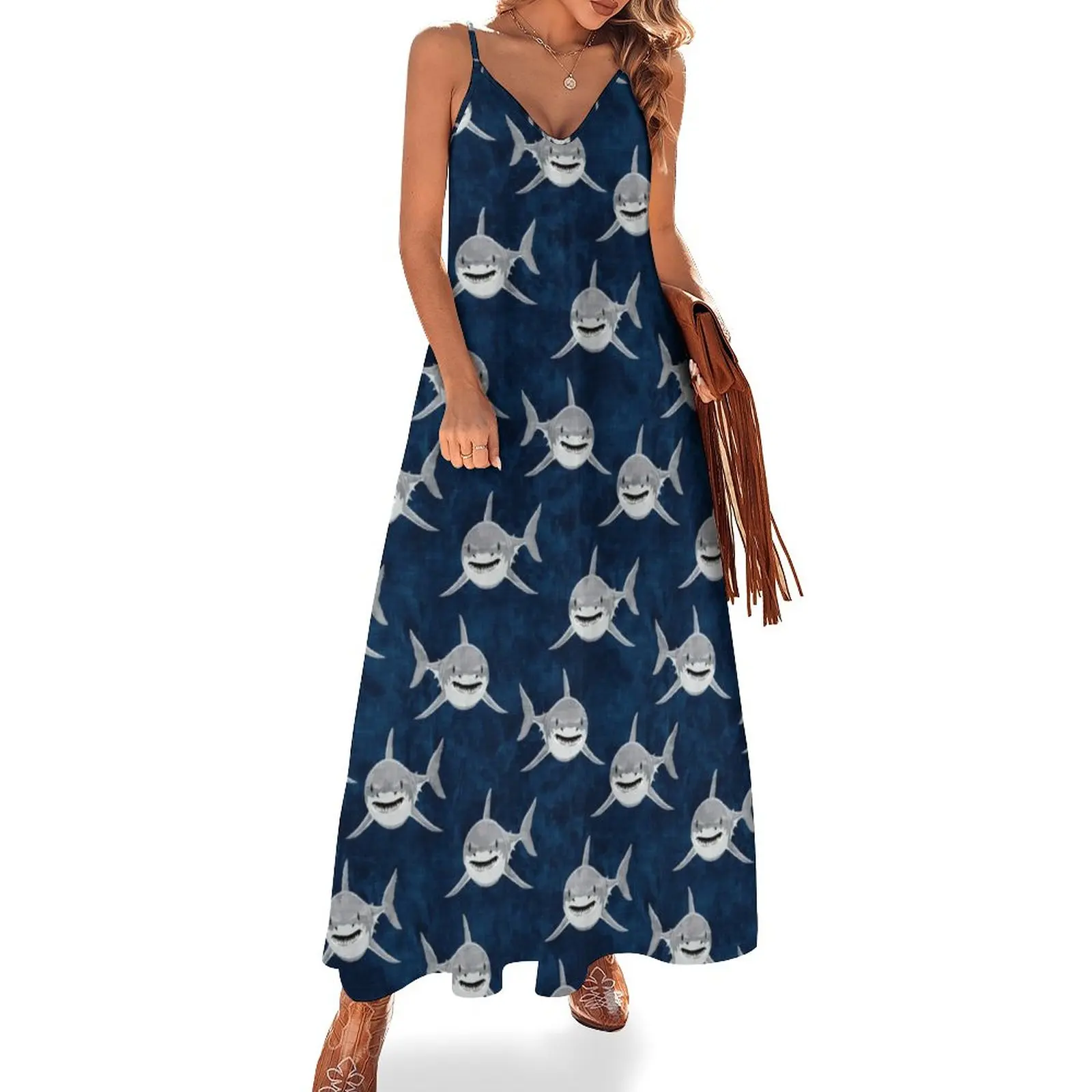 

Sharks! - dark blue Sleeveless Dress Female dress Women's evening dress sexy for women