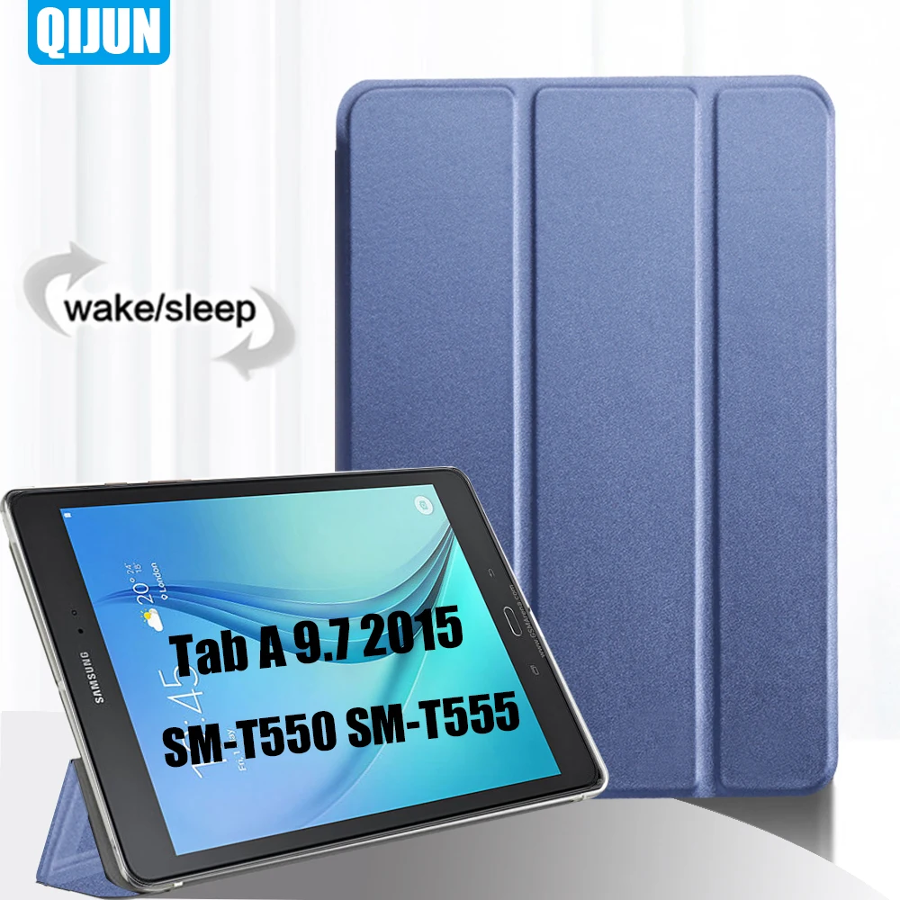 Tablet Case for Samsung Galaxy SM-T550 SM-T555 Smart sleep wake up Tri-fold Full Protective flip cover stand for Tab A 9.7" 2015