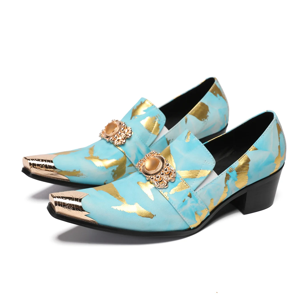 

Мужские туфли-оксфорды на среднем каблуке, синие классические туфли из натуральной кожи, с квадратным носком, для деловых встреч, вечеринок, выпускного, повседневные туфли, большие размеры