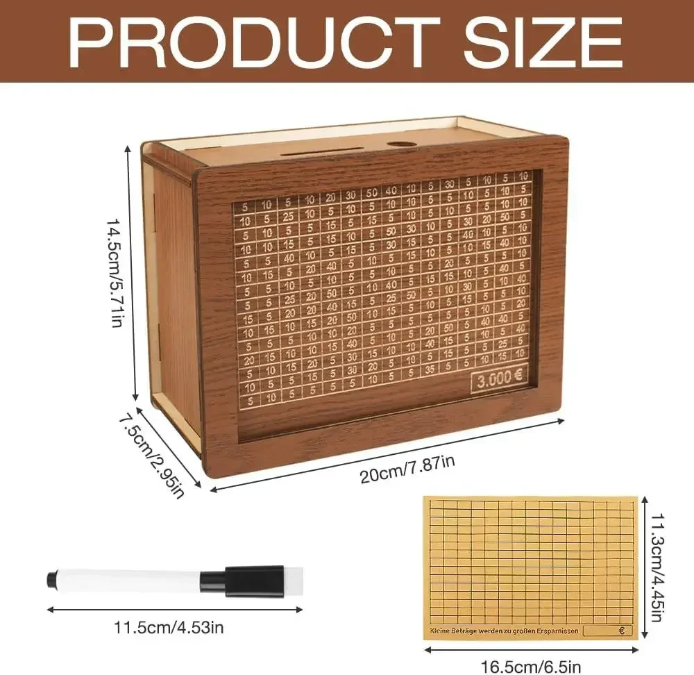 Houten spaarpot met spaardoel en genummerde vakjes_voghion.com