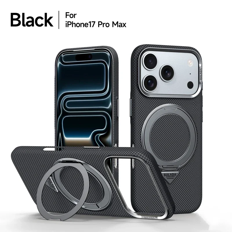 Alloy Lens 360° Rotating Magnetic Case with Carbon Fiber Texture and Frosted Finish